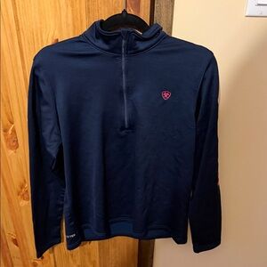 Ariat Navy Half-Zip Performance Pullover with Pink Shield